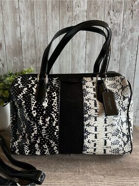 Coach Nancy Exotic Black & White Snake-Print Satchel